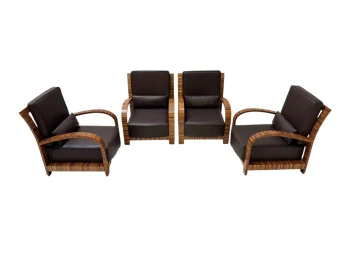 Four Art Deco Lounge Chairs with Leather Cushions France, 1930s